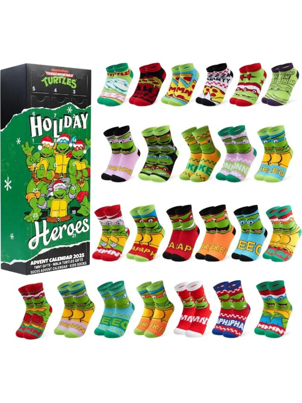 24 Pcs Teenage Mutant Ninja Turtles Socks Advent Calendar for Kids 2026